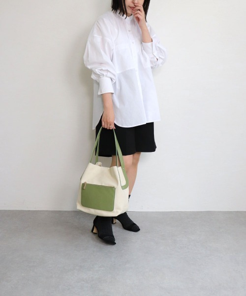 T・S・L（ティーエスエル）の「ハンプ×合皮バケツ型トートバッグ（トートバッグ・レディース・ミント/イエロー/ブラウン/ブラック・FREE）」の9枚目の写真