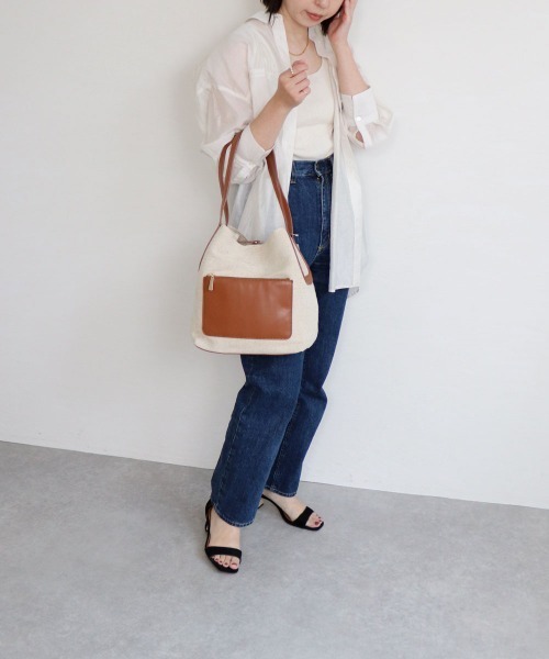 T・S・L（ティーエスエル）の「ハンプ×合皮バケツ型トートバッグ（トートバッグ・レディース・ミント/イエロー/ブラウン/ブラック・FREE）」の19枚目の写真