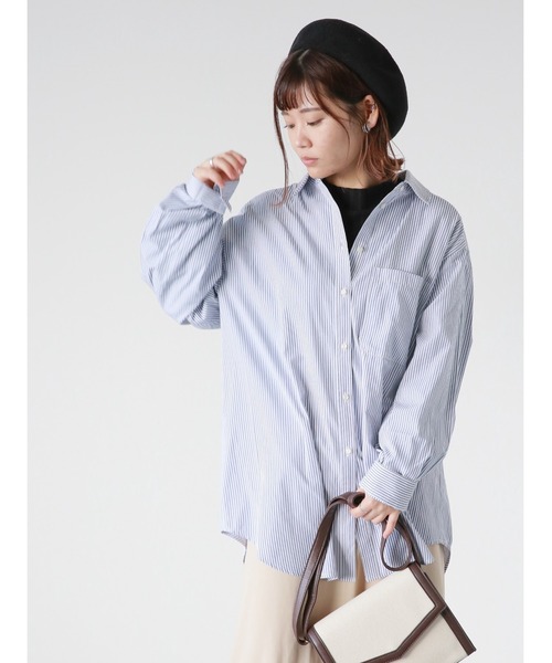 ehka sopo（エヘカソポ）の「ストライプビッグシャツ（シャツ/ブラウス・レディース・ブルー/グリーン/グレー・ﾌﾘ-）」の2枚目の写真