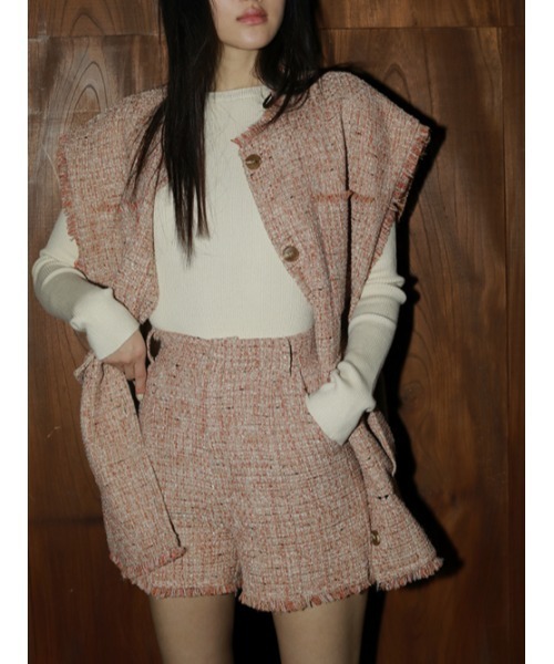 AMAIL（アマイル）の「Tweed cutting pants（その他パンツ・レディース・ブラック/ピンク・FREE）」の2枚目の写真