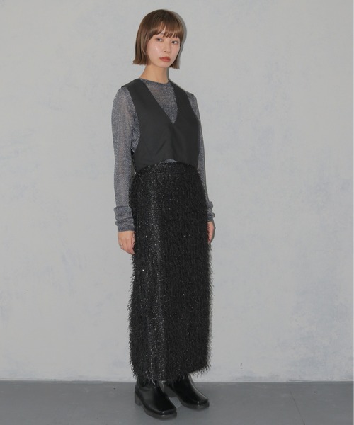 cheriella（シェリエラ）の「【cheriella】WEB限定カーブカットショートベスト WEB LIMITED CURVE CUT SHORT VEST（ベスト・レディース・ブラック/ベージュ・M）」の21枚目の写真
