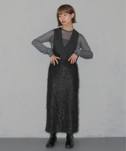 cheriella（シェリエラ）の「【cheriella】WEB限定カーブカットショートベスト WEB LIMITED CURVE CUT SHORT VEST（ベスト・レディース・ブラック/ベージュ・M）」の20枚目の写真