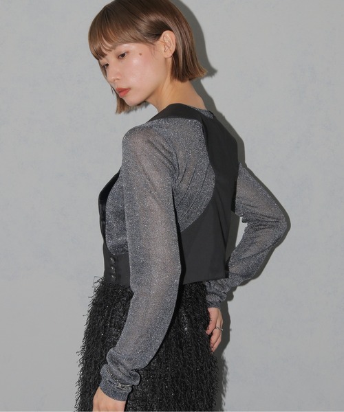 cheriella（シェリエラ）の「【cheriella】WEB限定カーブカットショートベスト WEB LIMITED CURVE CUT SHORT VEST（ベスト・レディース・ブラック/ベージュ・M）」の19枚目の写真