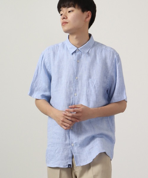 many men many mind(メニーメンメニーマインド)の「Many men many minds リネンパナマショートスリーブシャツ 半袖(シャツ/ブラウス・メンズ・ネイビー/ベージュ/ホワイト/サックスブルー系・M/L/XL)」の1枚目の写真