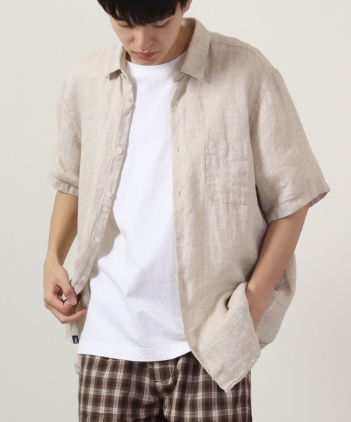 many men many mind(メニーメンメニーマインド)の「Many men many minds リネンパナマショートスリーブシャツ 半袖(シャツ/ブラウス・メンズ・ネイビー/ベージュ/ホワイト/サックスブルー系・M/L/XL)」の3枚目の写真