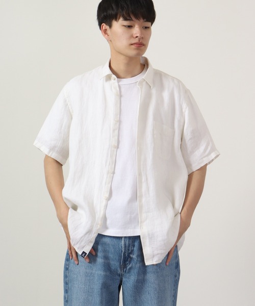 many men many mind(メニーメンメニーマインド)の「Many men many minds リネンパナマショートスリーブシャツ 半袖(シャツ/ブラウス・メンズ・ネイビー/ベージュ/ホワイト/サックスブルー系・M/L/XL)」の5枚目の写真