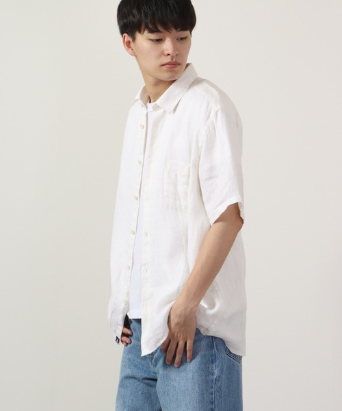many men many mind(メニーメンメニーマインド)の「Many men many minds リネンパナマショートスリーブシャツ 半袖(シャツ/ブラウス・メンズ・ネイビー/ベージュ/ホワイト/サックスブルー系・M/L/XL)」の9枚目の写真