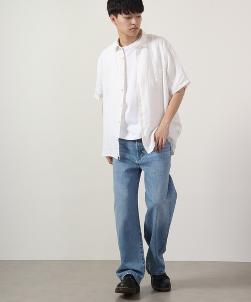 many men many mind(メニーメンメニーマインド)の「Many men many minds リネンパナマショートスリーブシャツ 半袖(シャツ/ブラウス・メンズ・ネイビー/ベージュ/ホワイト/サックスブルー系・M/L/XL)」の13枚目の写真