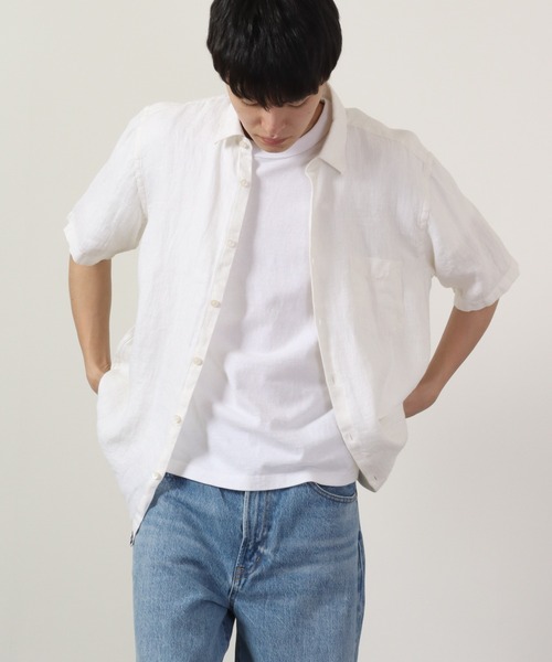 many men many mind(メニーメンメニーマインド)の「Many men many minds リネンパナマショートスリーブシャツ 半袖(シャツ/ブラウス・メンズ・ネイビー/ベージュ/ホワイト/サックスブルー系・M/L/XL)」の8枚目の写真