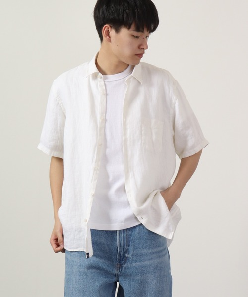 many men many mind(メニーメンメニーマインド)の「Many men many minds リネンパナマショートスリーブシャツ 半袖(シャツ/ブラウス・メンズ・ネイビー/ベージュ/ホワイト/サックスブルー系・M/L/XL)」の7枚目の写真