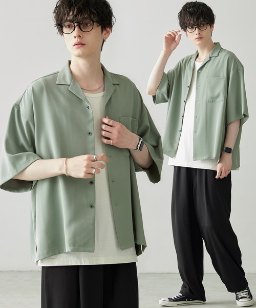 Anchor Smith（アンカー スミス）の「【 セットアップ 】綾トロ ビッグシルエット オープンカラー半袖シャツ＆タックワイドテーパードイージースラックスパンツ（セットアップ・メンズ・ブルーグレー/ブラウン/グリーン系/ベージュ/ブラック/グレー/ダークグレー/アイボリー/モカ/ブルー系・M/L）」の9枚目の写真