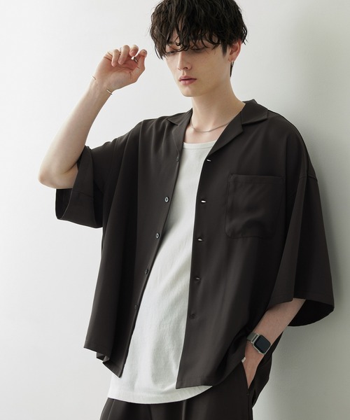 Anchor Smith（アンカー スミス）の「【 セットアップ 】綾トロ ビッグシルエット オープンカラー半袖シャツ＆タックワイドテーパードイージースラックスパンツ（セットアップ・メンズ・ブルーグレー/ブラウン/グリーン系/ベージュ/ブラック/グレー/ダークグレー/アイボリー/モカ/ブルー系・M/L）」の18枚目の写真