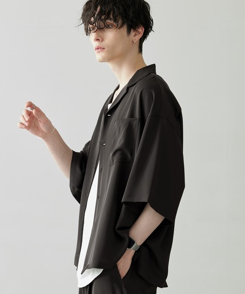 Anchor Smith（アンカー スミス）の「【 セットアップ 】綾トロ ビッグシルエット オープンカラー半袖シャツ＆タックワイドテーパードイージースラックスパンツ（セットアップ・メンズ・ブルーグレー/ブラウン/グリーン系/ベージュ/ブラック/グレー/ダークグレー/アイボリー/モカ/ブルー系・M/L）」の19枚目の写真