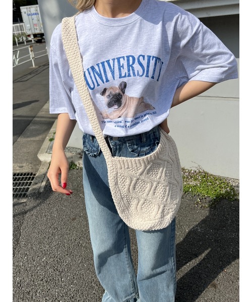 WC（ダブル シー）の「PUGプリントTシャツ（Tシャツ/カットソー・レディース・グレー/オートミール/ネイビー・FREE）」の2枚目の写真