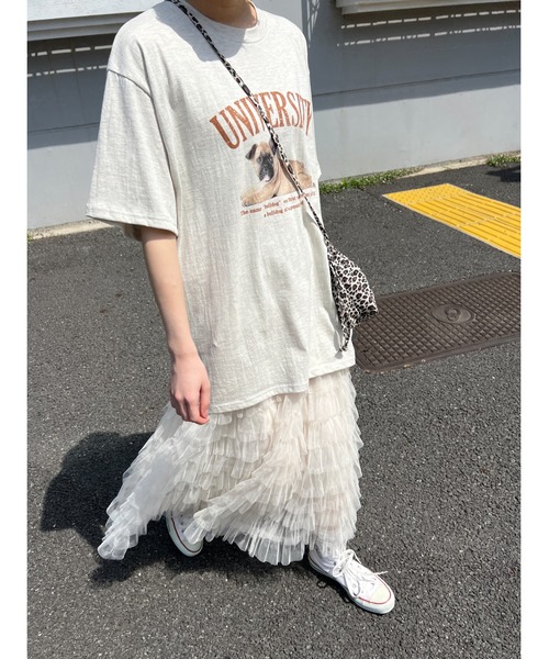 WC（ダブル シー）の「PUGプリントTシャツ（Tシャツ/カットソー・レディース・グレー/オートミール/ネイビー・FREE）」の13枚目の写真