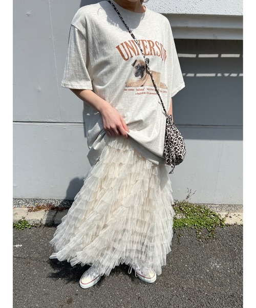 WC（ダブル シー）の「PUGプリントTシャツ（Tシャツ/カットソー・レディース・グレー/オートミール/ネイビー・FREE）」の5枚目の写真