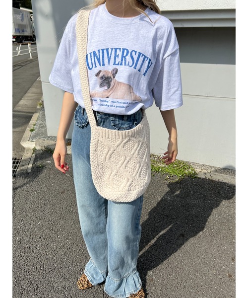 WC（ダブル シー）の「PUGプリントTシャツ（Tシャツ/カットソー・レディース・グレー/オートミール/ネイビー・FREE）」の4枚目の写真