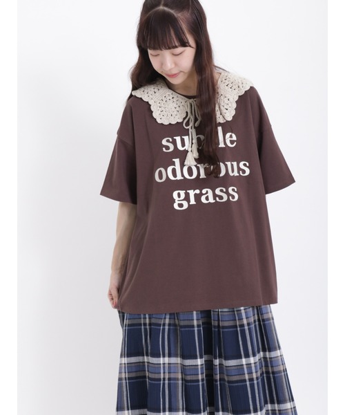 Samansa Mos2（サマンサ モスモス）の「ロゴ刺繍Tシャツ（Tシャツ/カットソー・レディース・ベージュ/チャコール/キナリ/ブラウン・ﾌﾘ-）」の3枚目の写真