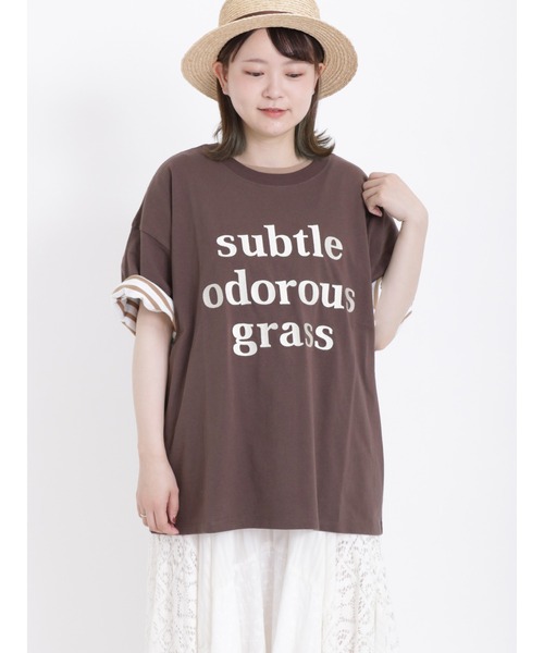 Samansa Mos2（サマンサ モスモス）の「ロゴ刺繍Tシャツ（Tシャツ/カットソー・レディース・ベージュ/チャコール/キナリ/ブラウン・ﾌﾘ-）」の5枚目の写真