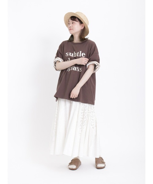 Samansa Mos2（サマンサ モスモス）の「ロゴ刺繍Tシャツ（Tシャツ/カットソー・レディース・ベージュ/チャコール/キナリ/ブラウン・ﾌﾘ-）」の7枚目の写真