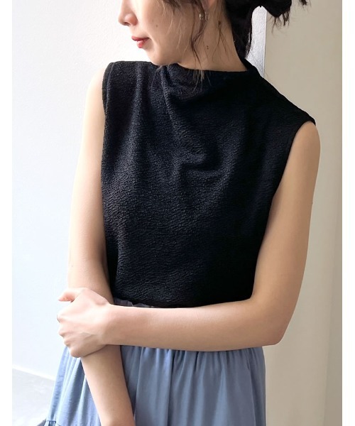 Re:EDIT（リエディ）の「[2023 SUMMER COLLECTION]カットジャガードプチハイネックノースリーブトップス（Tシャツ/カットソー・レディース・ホワイト/モカ/ブラック/ブルー・LARGE/MEDIUM）」の9枚目の写真