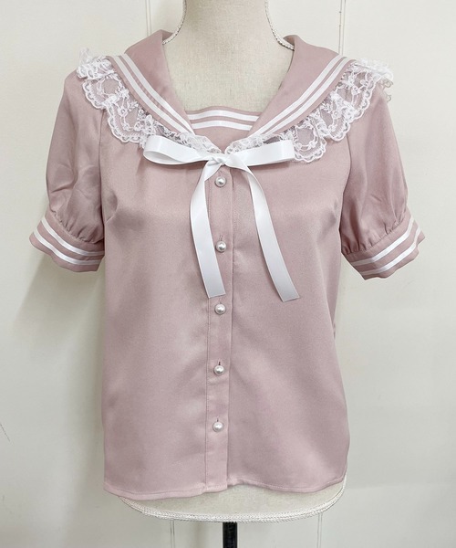 MA*RS(アメーバーマーズ)の「半袖ラインセーラーブラウス(シャツ/ブラウス・レディース・ピンク/ホワイト/ブラック・FREE)」の16枚目の写真