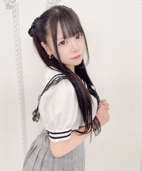 MA*RS(アメーバーマーズ)の「半袖ラインセーラーブラウス(シャツ/ブラウス・レディース・ピンク/ホワイト/ブラック・FREE)」の4枚目の写真