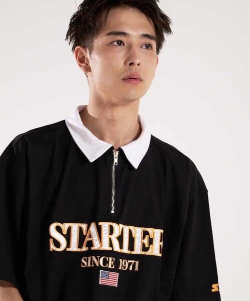STARTER(スターター)の「STARTER-ハーフジップ衿配色Tシャツ(Tシャツ/カットソー・メンズ・ブラック/ベージュ・L/XL)」の7枚目の写真