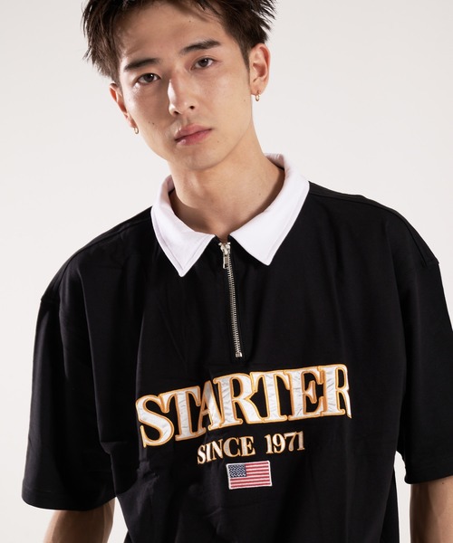 STARTER(スターター)の「STARTER-ハーフジップ衿配色Tシャツ(Tシャツ/カットソー・メンズ・ブラック/ベージュ・L/XL)」の8枚目の写真