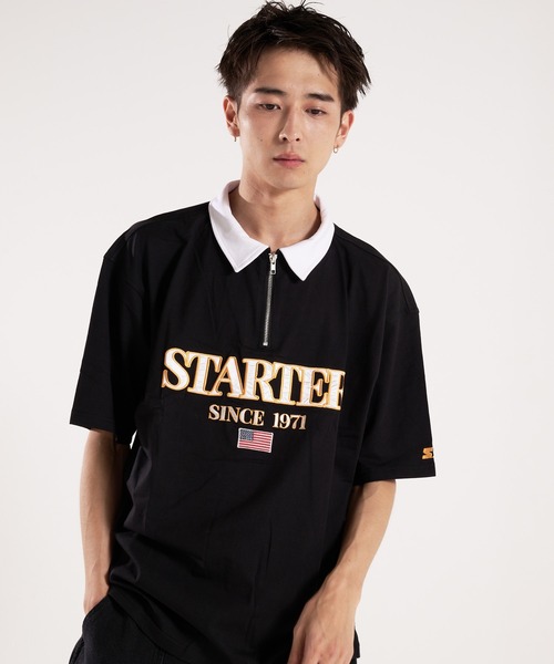 STARTER(スターター)の「STARTER-ハーフジップ衿配色Tシャツ(Tシャツ/カットソー・メンズ・ブラック/ベージュ・L/XL)」の9枚目の写真