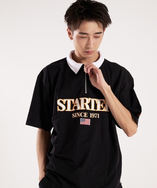 STARTER(スターター)の「STARTER-ハーフジップ衿配色Tシャツ(Tシャツ/カットソー・メンズ・ブラック/ベージュ・L/XL)」の10枚目の写真