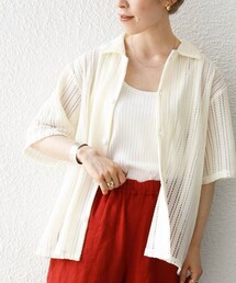 SHIPS any | SHIPS any: ストライプ レース シアー レギュラーカラー メッシュ シャツ◇(シャツ/ブラウス)