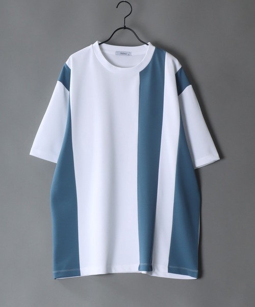 SITRY（シトリー）の「amundsen  cloth switching T-shirt /梨地 切り替え Tシャツ（Tシャツ/カットソー・メンズ・グレイッシュブルー/ホワイト/ライトグレー/ブラック・M/L）」の4枚目の写真