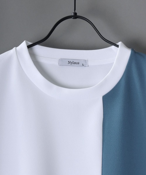 SITRY（シトリー）の「amundsen  cloth switching T-shirt /梨地 切り替え Tシャツ（Tシャツ/カットソー・メンズ・グレイッシュブルー/ホワイト/ライトグレー/ブラック・M/L）」の6枚目の写真