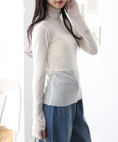GeeRA(ジーラ)の「指穴開きシアートップス(Tシャツ/カットソー・レディース・グリーン/アイボリー/ブラック・MEDIUM)」の5枚目の写真