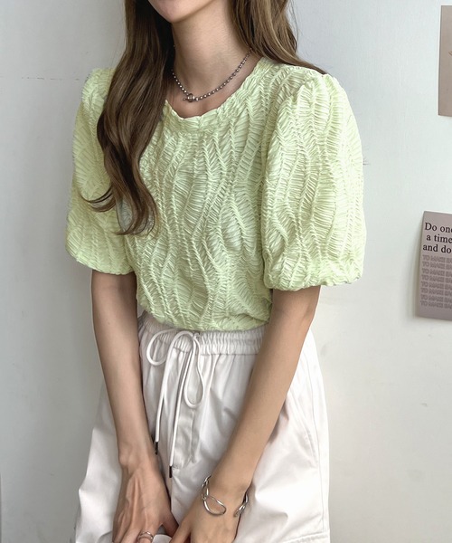 Futier land（フューティアランド）の「立体ウェーブシアートップス（Tシャツ/カットソー・レディース・ホワイト/ライトグリーン/グリーン系その他・FREE）」の10枚目の写真