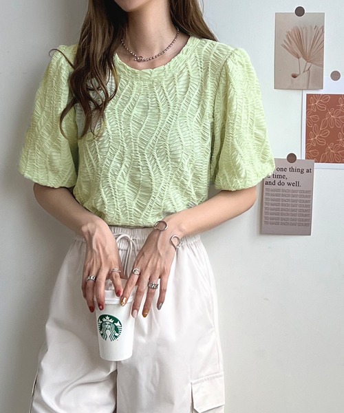 Futier land（フューティアランド）の「立体ウェーブシアートップス（Tシャツ/カットソー・レディース・ホワイト/ライトグリーン/グリーン系その他・FREE）」の11枚目の写真