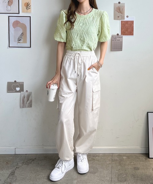 Futier land（フューティアランド）の「立体ウェーブシアートップス（Tシャツ/カットソー・レディース・ホワイト/ライトグリーン/グリーン系その他・FREE）」の12枚目の写真
