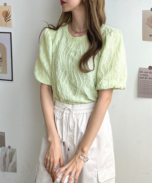 Futier land（フューティアランド）の「立体ウェーブシアートップス（Tシャツ/カットソー・レディース・ホワイト/ライトグリーン/グリーン系その他・FREE）」の14枚目の写真