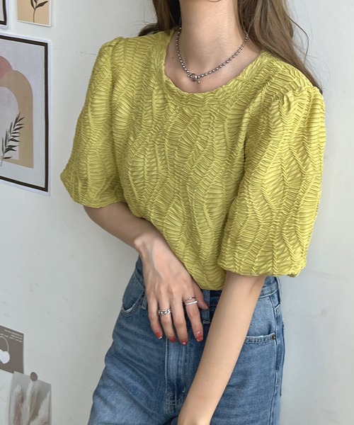 Futier land（フューティアランド）の「立体ウェーブシアートップス（Tシャツ/カットソー・レディース・ホワイト/ライトグリーン/グリーン系その他・FREE）」の18枚目の写真