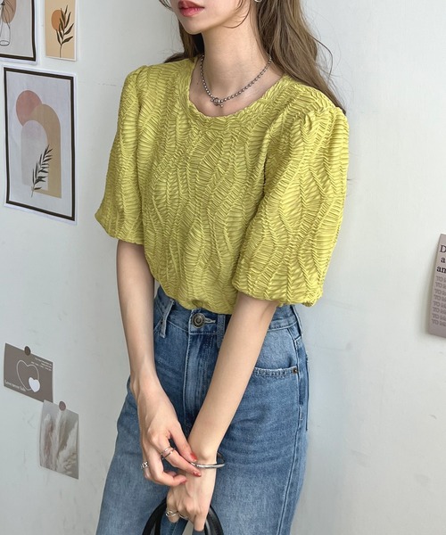 Futier land（フューティアランド）の「立体ウェーブシアートップス（Tシャツ/カットソー・レディース・ホワイト/ライトグリーン/グリーン系その他・FREE）」の19枚目の写真