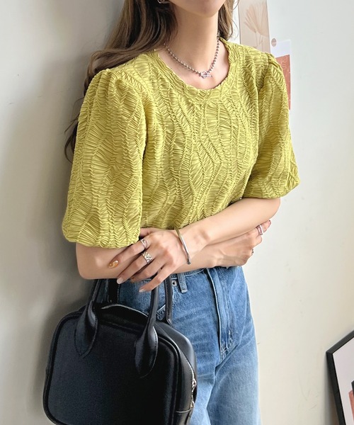 Futier land（フューティアランド）の「立体ウェーブシアートップス（Tシャツ/カットソー・レディース・ホワイト/ライトグリーン/グリーン系その他・FREE）」の20枚目の写真