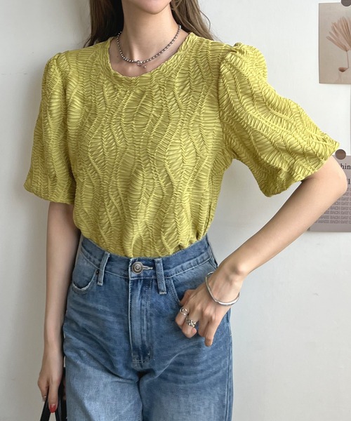 Futier land（フューティアランド）の「立体ウェーブシアートップス（Tシャツ/カットソー・レディース・ホワイト/ライトグリーン/グリーン系その他・FREE）」の22枚目の写真