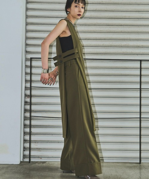 AIC. エーアイシー シースルー切替トップス/センタースリットスラックス AIC.（エーアイシー）の「ハイウエストロールアップワイドパンツ