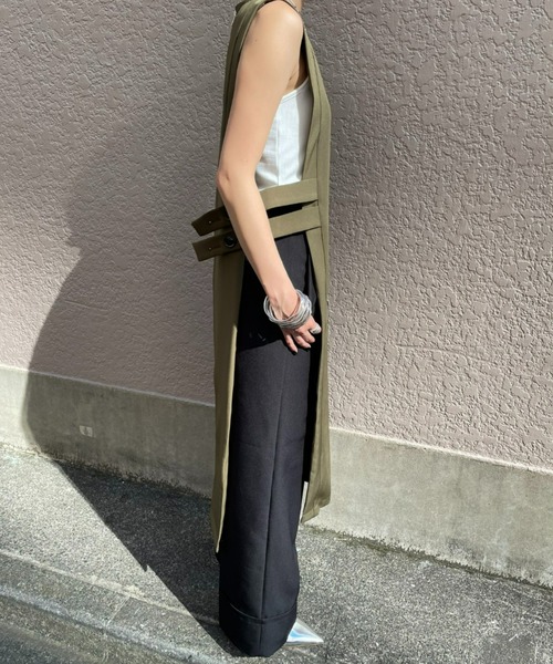 AIC. エーアイシー シースルー切替トップス/センタースリットスラックス YENN（イェン） サイド スリット スラックス / レディース