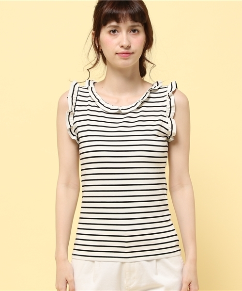 LIMITLESS LUXURY(リミットレスラグジュアリー)の「フリルボーダーカットソー◆(Tシャツ/カットソー・レディース・グレー/ホワイト/ネイビー・FREE)」の8枚目の写真