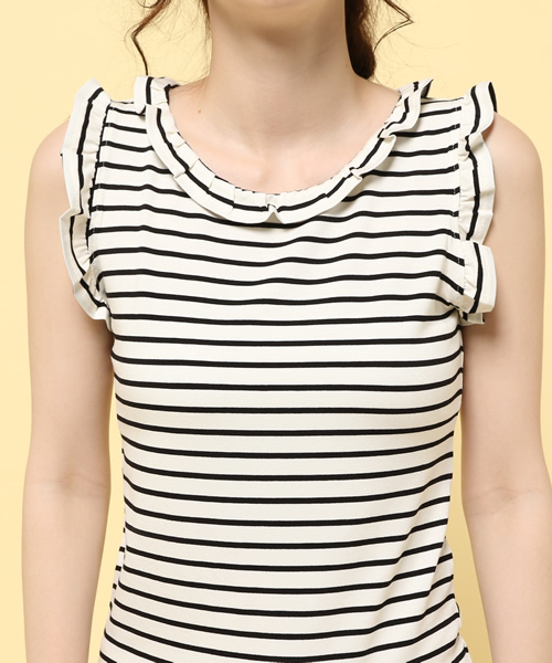 LIMITLESS LUXURY(リミットレスラグジュアリー)の「フリルボーダーカットソー◆(Tシャツ/カットソー・レディース・グレー/ホワイト/ネイビー・FREE)」の12枚目の写真