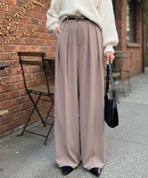 GeeRA(ジーラ)の「【S-XLサイズ展開】上品見え!インタックスラックスハイウエストワイドパンツ(スラックス・レディース・モカ/ブラック/グレー/アイボリー/ネイビー系1・SMALL/MEDIUM/LARGE/X-LARGE)」の4枚目の写真