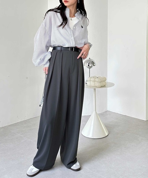 GeeRA(ジーラ)の「【S-XLサイズ展開】上品見え!インタックスラックスハイウエストワイドパンツ(スラックス・レディース・モカ/ブラック/グレー/アイボリー/ネイビー系1・SMALL/MEDIUM/LARGE/X-LARGE)」の18枚目の写真