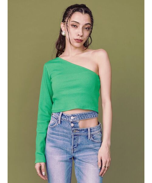 EVRIS（エヴリス）の「ワンショルダークロップドトップス（Tシャツ/カットソー・レディース・グリーン/ホワイト/ブラック・FREE）」の22枚目の写真